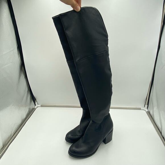 Barneys New York Black Soft Leather Pull On Over The Knee Boots Size 40 - Picture 1 of 11